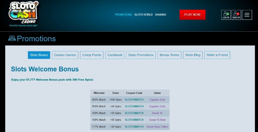 Sloto Cash Casino Promotions Image