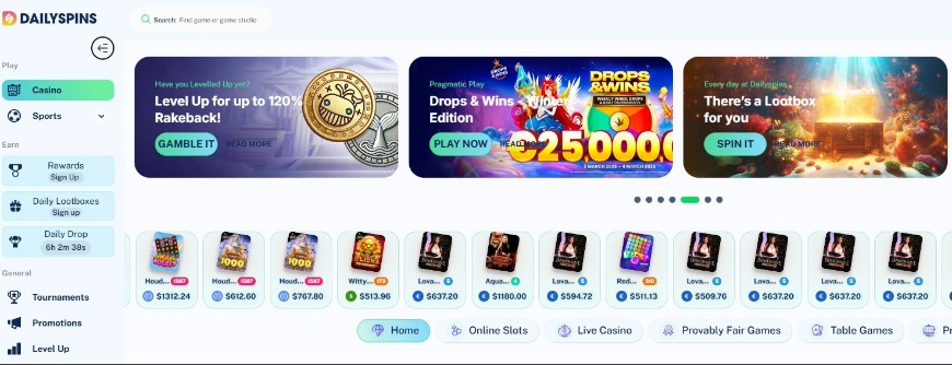 Dailyspins Casino Homepage Image