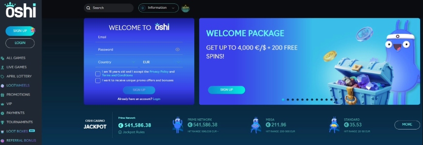 Oshi Casino Home Image