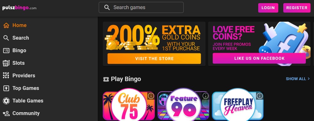 Pulsz Bingo Home Clovr