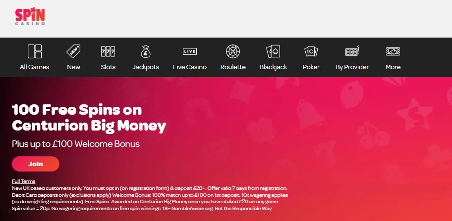 Spin Casino Home Clovr