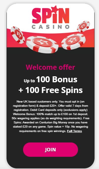 Spin Casino Welcome Offer Clovr