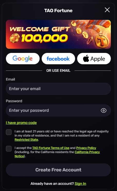 Taofortune Signup Clovr