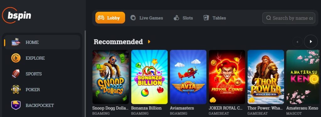 Bspin Casino Lobby Clovr